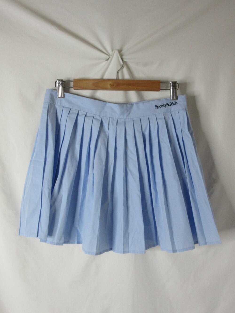 Sporty & Rich Pleated Skirt Serif Logo Anae Tennis Mini Baby Blue Size Large NWT